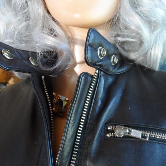 DKNY Black Lamb Leather Moto Jacket Size P - Picture 4 of 16